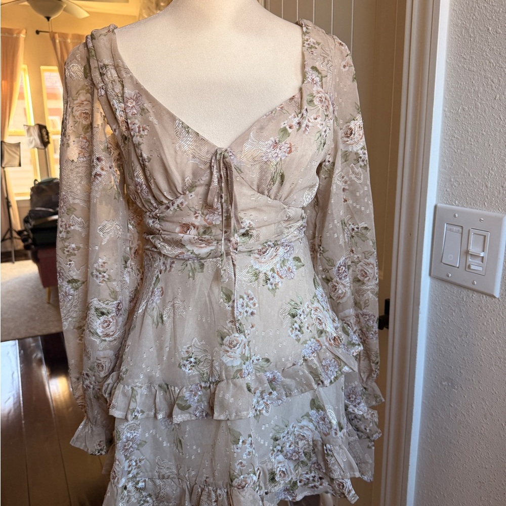 Altar'd State Floral Beige Long Sleeve Dress NWT - Picture 4 of 13